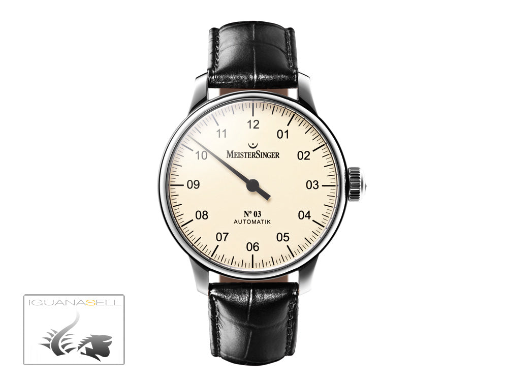 Montre automatique Meistersinger N3, ETA 2824-2, 43 mm, bracelet en cuir, AM903-SG01