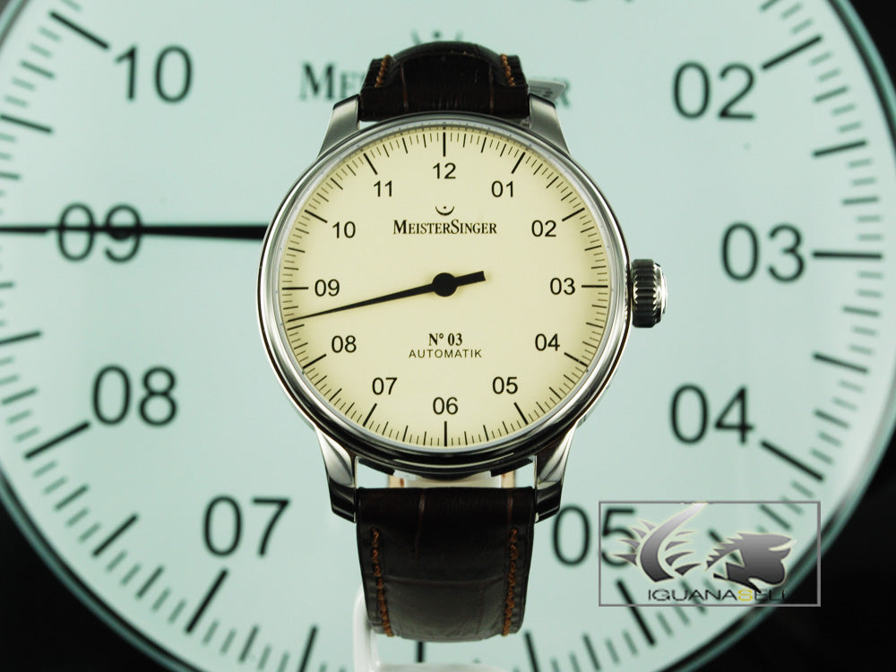 Meistersinger N3 Automatic Watch, ETA 2824-2, 43mm. Leather strap, AM903-SG02