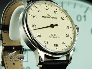 Montre automatique Meistersinger N3, ETA 2824-2, 43 mm, bracelet en cuir, AM903-SG02