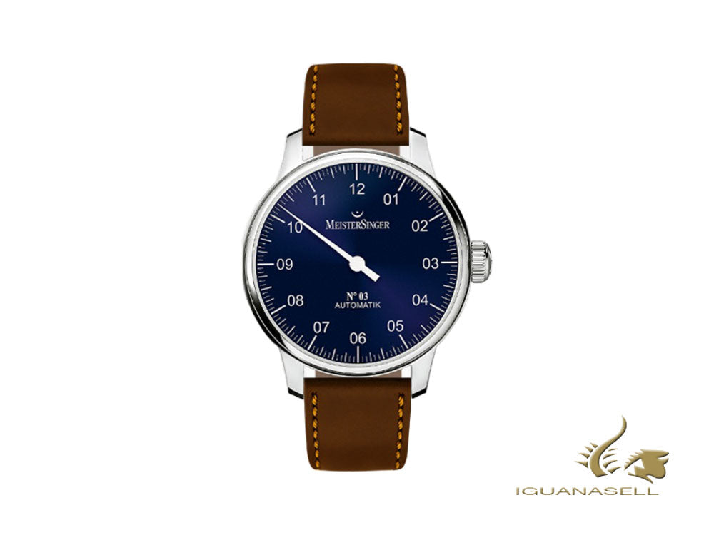 Montre automatique Meistersinger N3, ETA 2824-2, 43 mm, bleu, 38 heures, AM908-SCF03