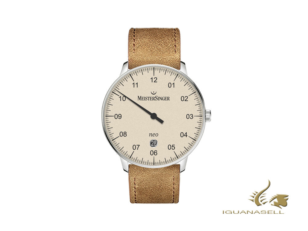 Meistersinger Neo Plus Automatic Watch, ETA 2824-2, 40mm, Ivory, Cognac, Day