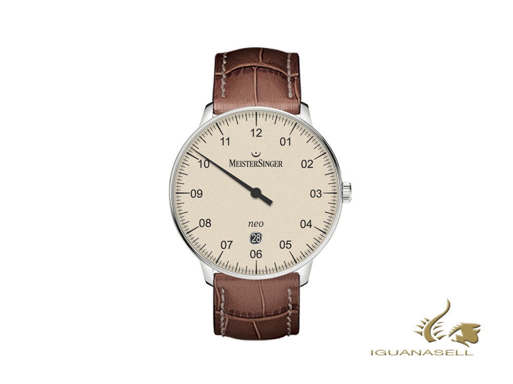 Meistersinger Neo Plus Automatic Watch, ETA 2824-2, 40mm, Ivory, brown, Day