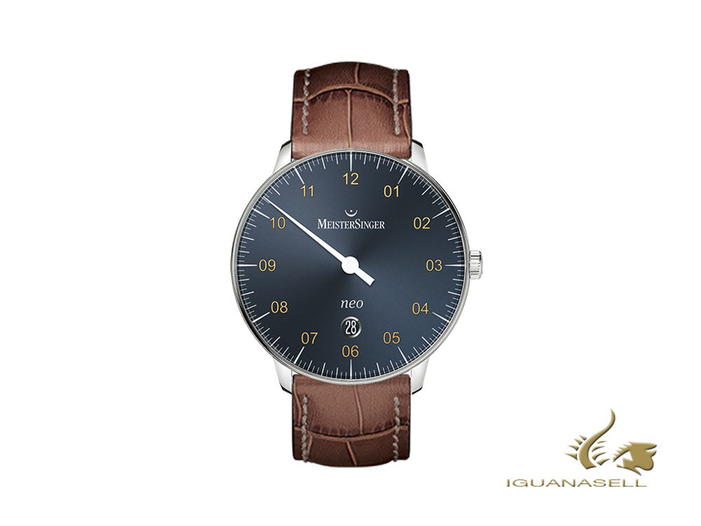 Montre automatique Meistersinger Neo Plus, ETA 2824-2, 40 mm, bleu, jour, NE417G-SG02