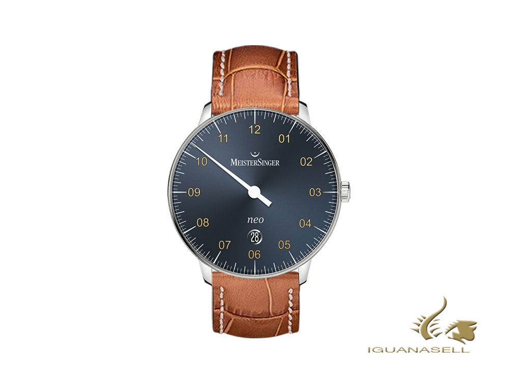 Montre automatique Meistersinger Neo Plus, ETA 2824-2, 40 mm, bleu, jour, NE417G-SG03