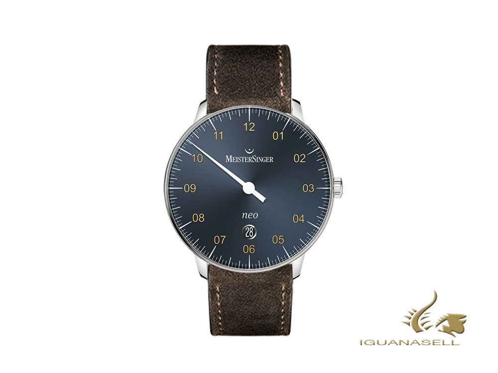 Montre automatique Meistersinger Neo Plus, ETA 2824-2, 40 mm, bleu, jour, NE417G-SV02