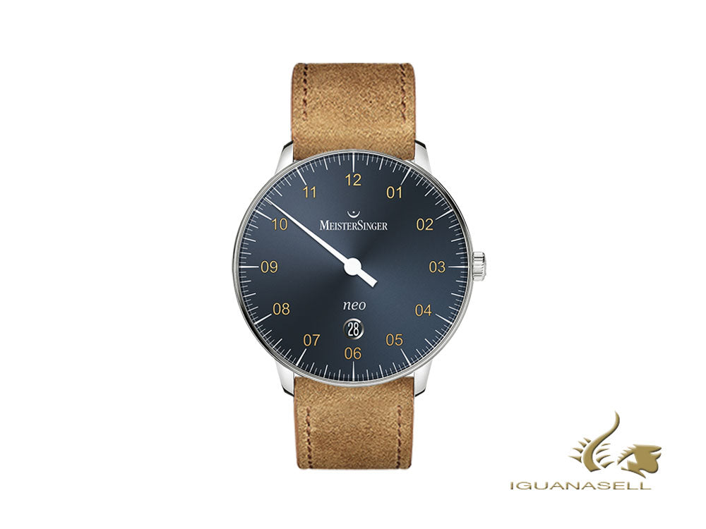 Montre automatique Meistersinger Neo Plus, ETA 2824-2, 40 mm, bleu, jour, NE417G-SV03