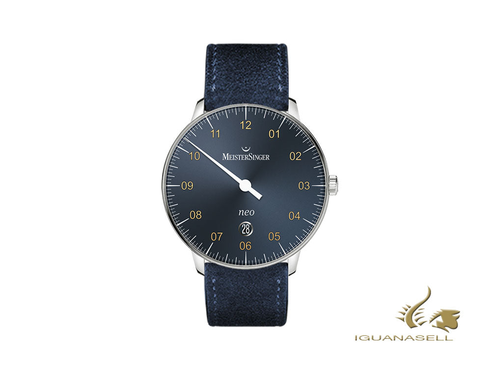 Montre automatique Meistersinger Neo Plus, ETA 2824-2, 40 mm, bleu, jour, NE417G-SV04