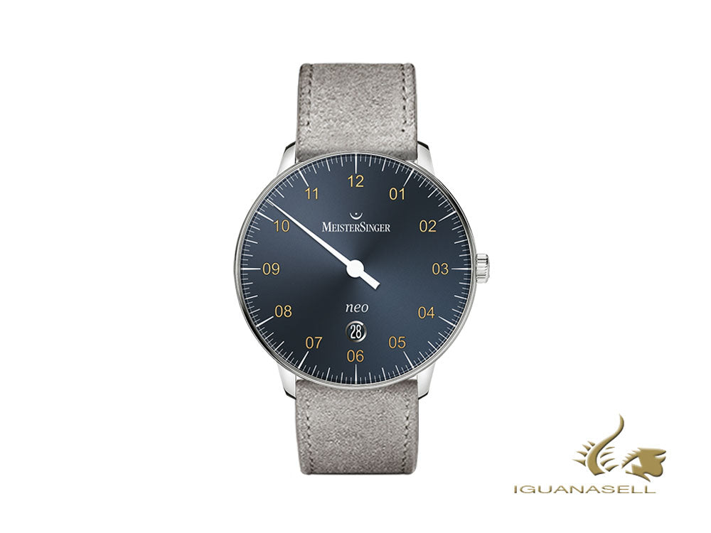 Montre automatique Meistersinger Neo Plus, ETA 2824-2, 40 mm, bleu, jour, NE417G-SV06