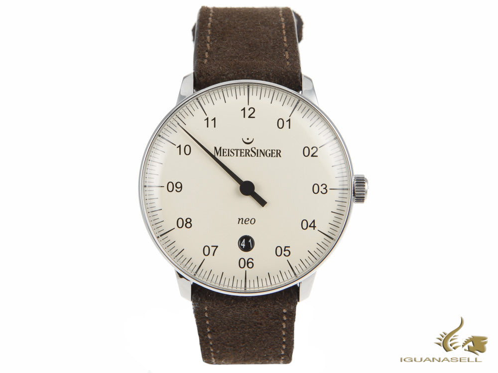 Montre automatique Meistersinger Neo Plus, ETA 2824-2, 40 mm, ivoire, marron