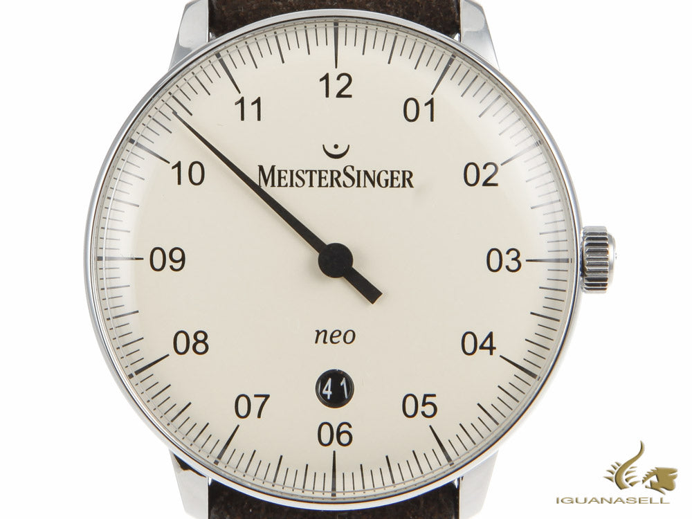 Montre automatique Meistersinger Neo Plus, ETA 2824-2, 40 mm, ivoire, marron