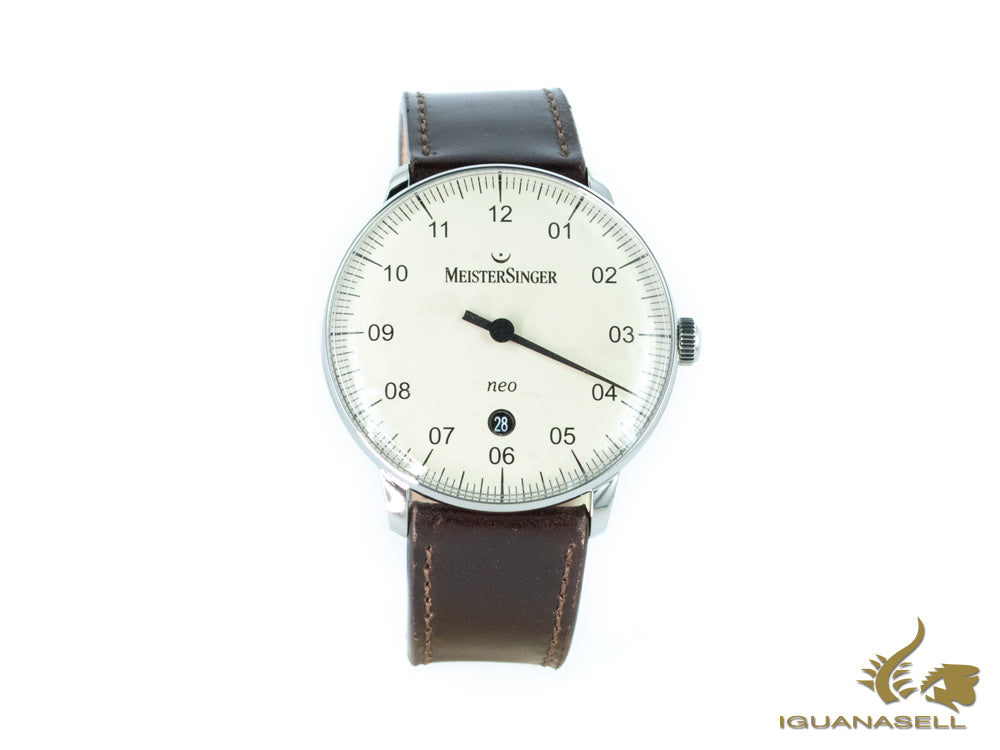 Montre automatique Meistersinger Neo Plus, ETA 2824-2, 40 mm, ivoire, marron, jour