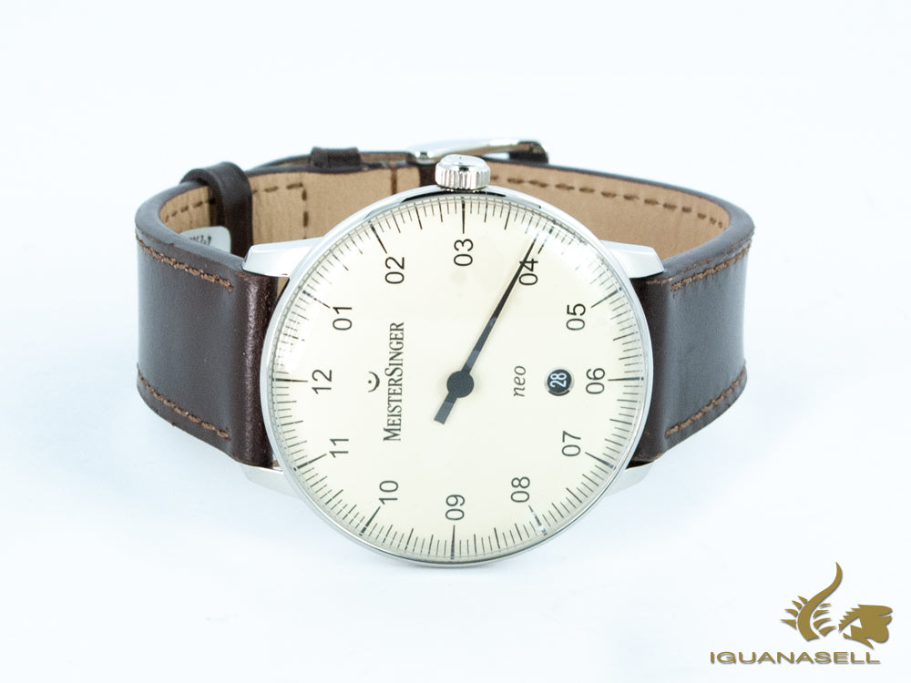 Montre automatique Meistersinger Neo Plus, ETA 2824-2, 40 mm, ivoire, marron, jour