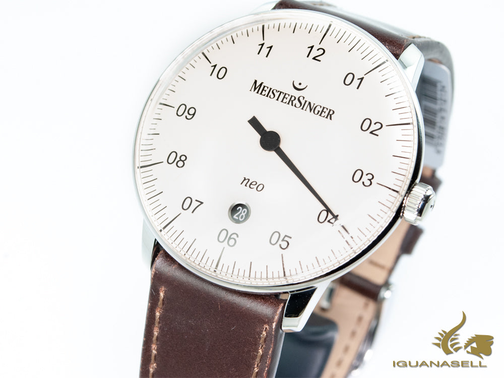 Montre automatique Meistersinger Neo Plus, ETA 2824-2, 40 mm, ivoire, marron, jour