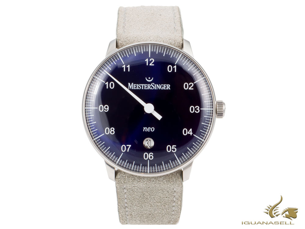 Meistersinger Neo Plus Sunburst Blue Automatic Watch, ETA 2824-2, 40mm, grey