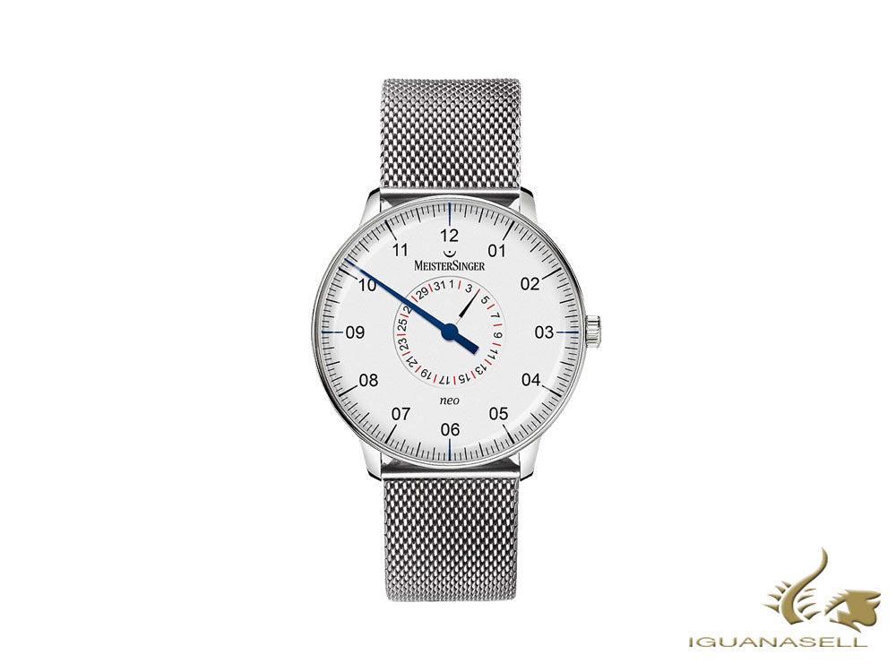 Montre automatique Meistersinger Neo Pointer Date, ETA 2824-2, 36 mm, blanche, NED901