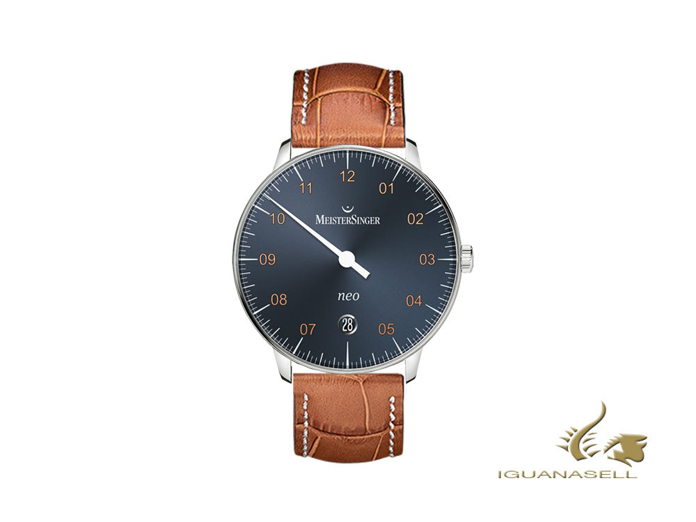 Montre automatique Meistersinger Neo Steel Blue, 36 mm, cognac, NE917G-SG03W