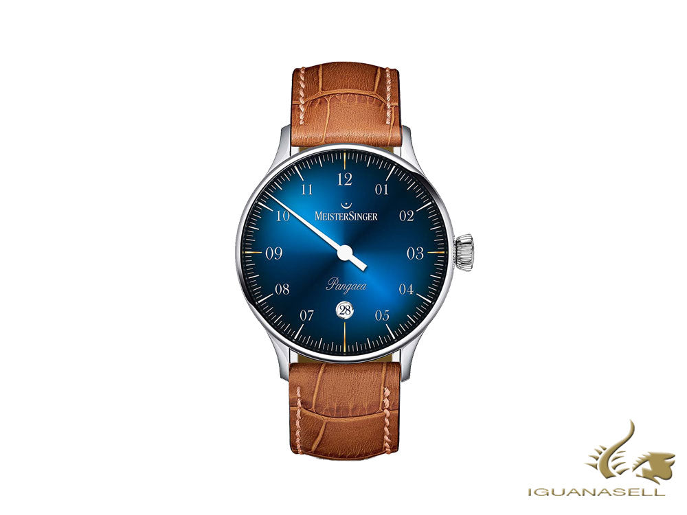 Meistersinger Pangaea Date Automatic Watch, 40 mm, Blue, Leather, PMD908D