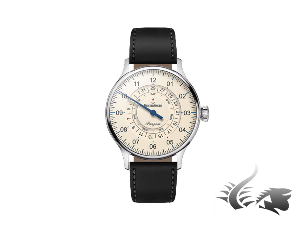 Meistersinger Pangaea Day Date Automatic Watch, 40mm, Ivory, Leather strap