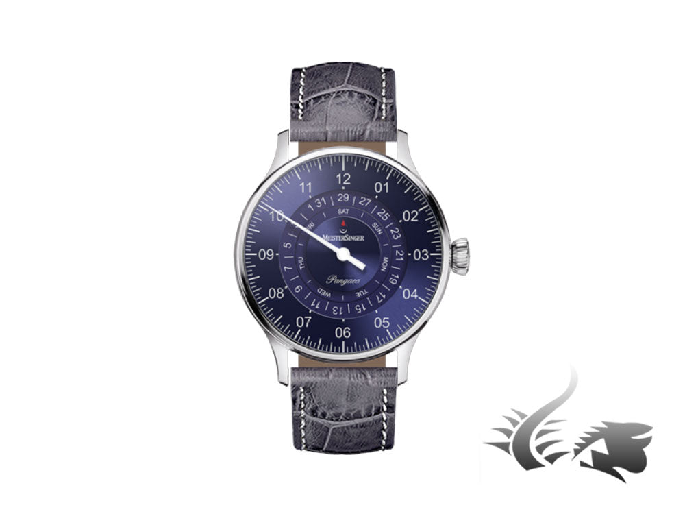 Meistersinger Pangaea Day Date Automatic Watch, 40mm, Sunburst blue, Leather