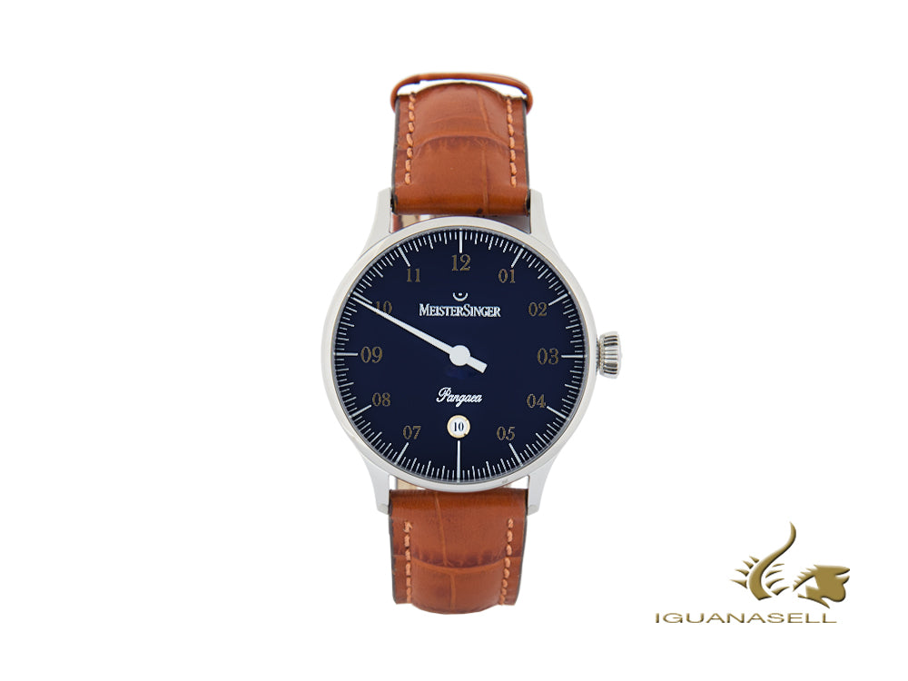 Meistersinger Pangea Date Automatic Watch, 40 mm, Blue, Leather, PMD908