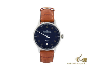 Montre automatique Meistersinger Pangea Date, 40 mm, bleu, cuir, PMD908