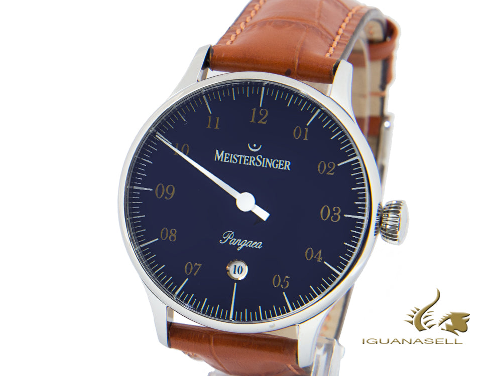 Meistersinger Pangea Date Automatic Watch, 40 mm, Blue, Leather, PMD908