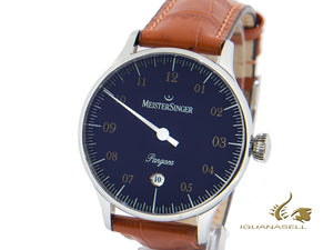 Meistersinger Pangea Date Automatic Watch, 40 mm, Blue, Leather, PMD908