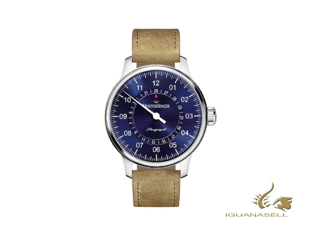 Montre automatique Meistersinger Perigraph, 43 mm, bracelet en cuir, AM1008-SV03