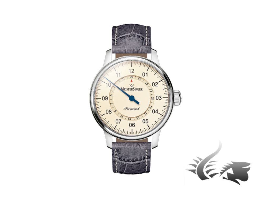 Montre automatique Meistersinger Perigraph, ETA 2824-2, 43 mm, ivoire, AM1003-SG06