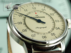 Montre automatique Meistersinger Perigraph, ETA 2824-2, 43 mm, bracelet en cuir, AM1003