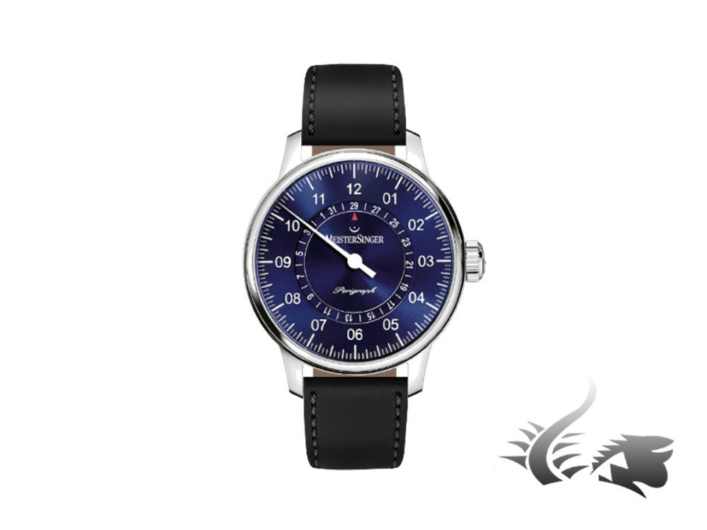 Montre automatique Meistersinger Perigraph, ETA 2824-2, bleu sunburst, cuir