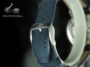 Montre Meistersinger Phanero, remontage manuel, bleu sunburst, 35 mm, bracelet en cuir