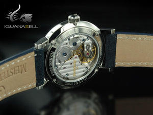 Montre Meistersinger Phanero, remontage manuel, bleu sunburst, 35 mm, bracelet en cuir