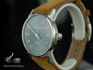 Montre Meistersinger Phanero, remontage manuel, gris, 35 mm, bracelet en cuir