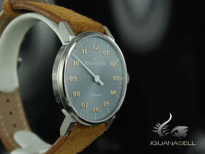 Montre Meistersinger Phanero, remontage manuel, gris, 35 mm, bracelet en cuir