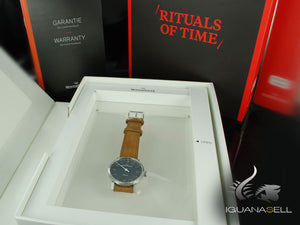 Montre Meistersinger Phanero, remontage manuel, gris, 35 mm, bracelet en cuir