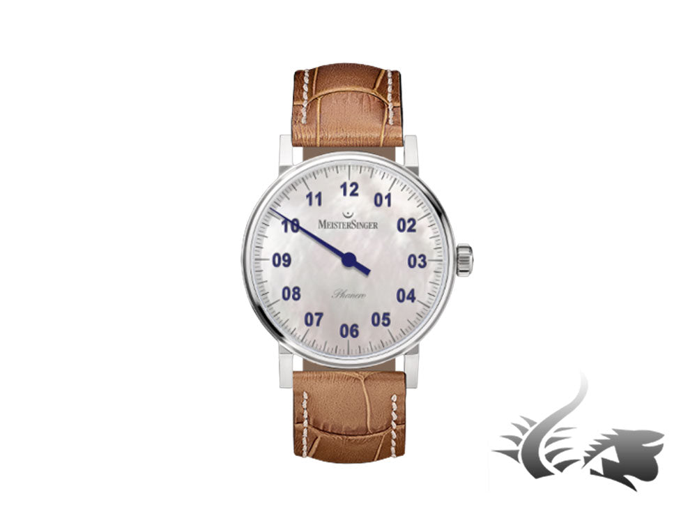 Meistersinger Phanero Watch, Manual winding, Mother of pearl, Leather strap