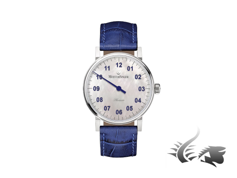 Meistersinger Phanero Watch, Manual winding, Mother of pearl, Leather