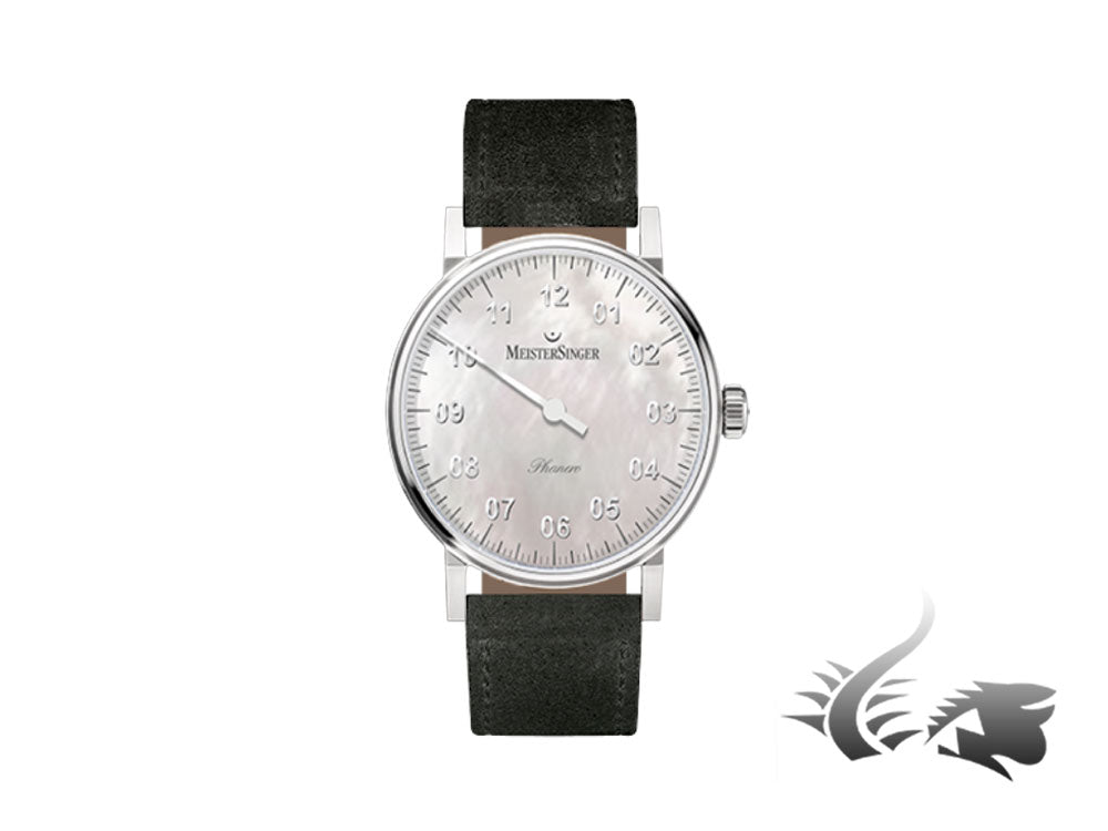 Meistersinger Phanero Watch, Manual winding, SW 210, Mother of pearl, 35mm