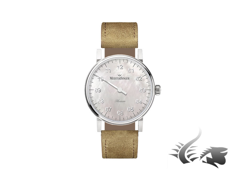 Meistersinger Phanero Watch, Manual winding, SW 210, Mother of pearl, 35mm