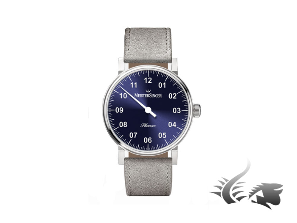 Meistersinger Phanero Watch, Blue Sunburst, 35mm, Leather strap, PH308-SV16