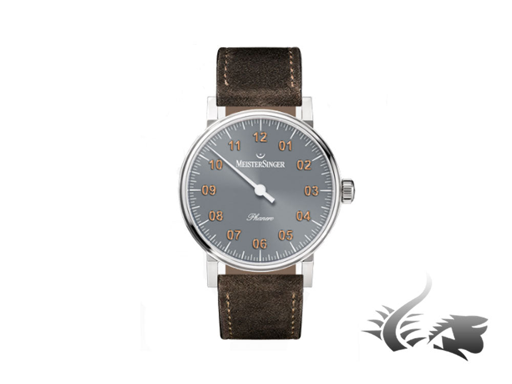 Montre Meistersinger Phanero, remontage manuel, SW 210, gris, 35 mm, PH307G-SV12