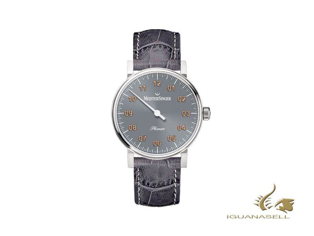 Montre Meistersinger Phanero, remontage manuel, SW 210, gris, 35 mm, PH307G-SG06