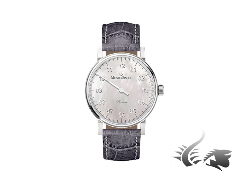 Meistersinger Phanero Watch, Manual winding, SW 210, Mother of pearl, 35mm