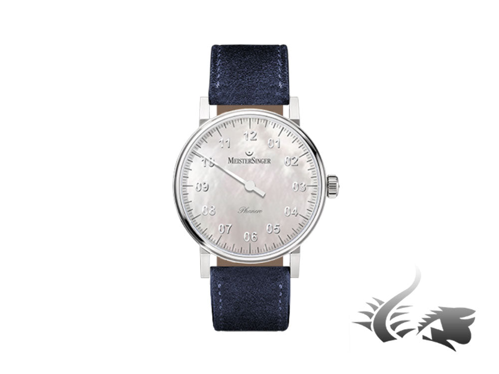 Meistersinger Phanero Watch, Manual winding, SW 210, Mother of pearl, 35mm