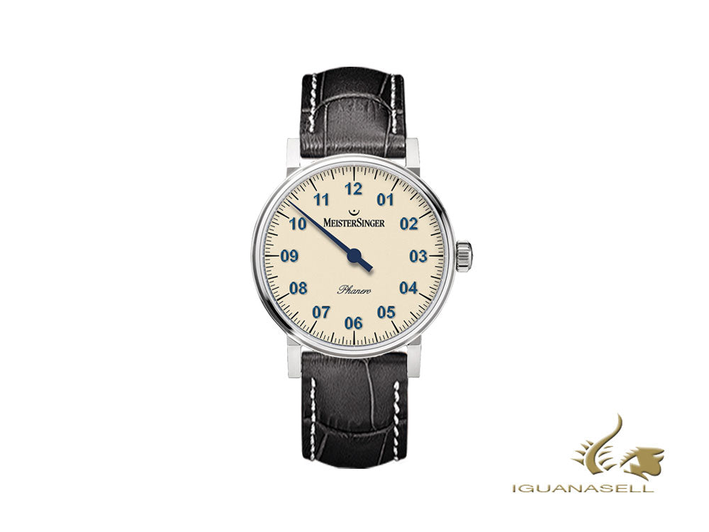 Meistersinger Phanero Watch, Manual winding, SW 210, Ivory, Black, 35mm