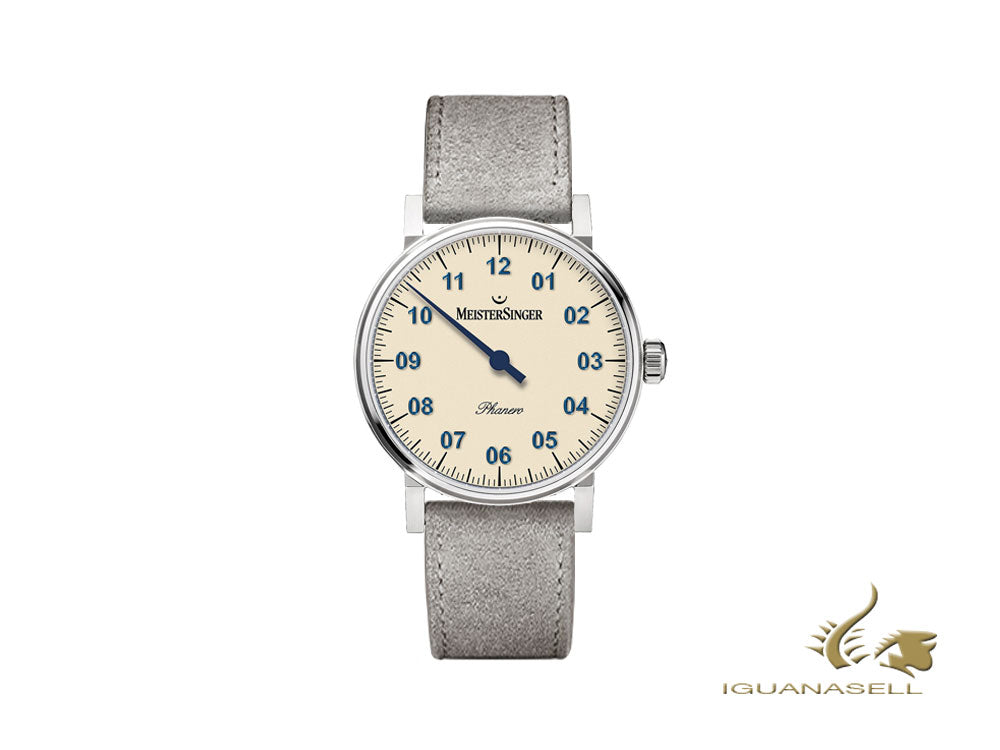 Meistersinger Phanero Watch, Manual winding, SW 210, Ivory, Grey, 35mm