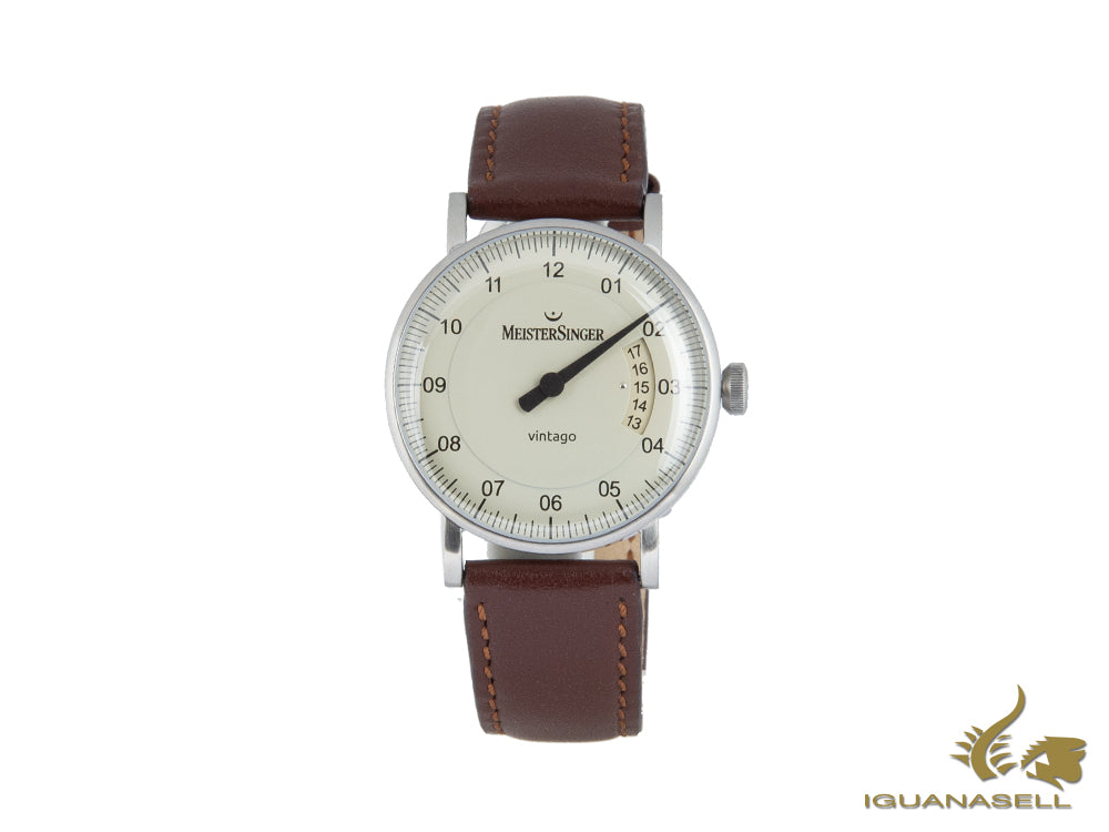 Meistersinger Vintago Automatic Watch, SW 200-1, 38mm, Beige, Leather, VT903