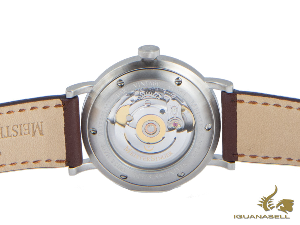 Meistersinger Vintago Automatic Watch, SW 200-1, 38mm, Beige, Leather, VT903