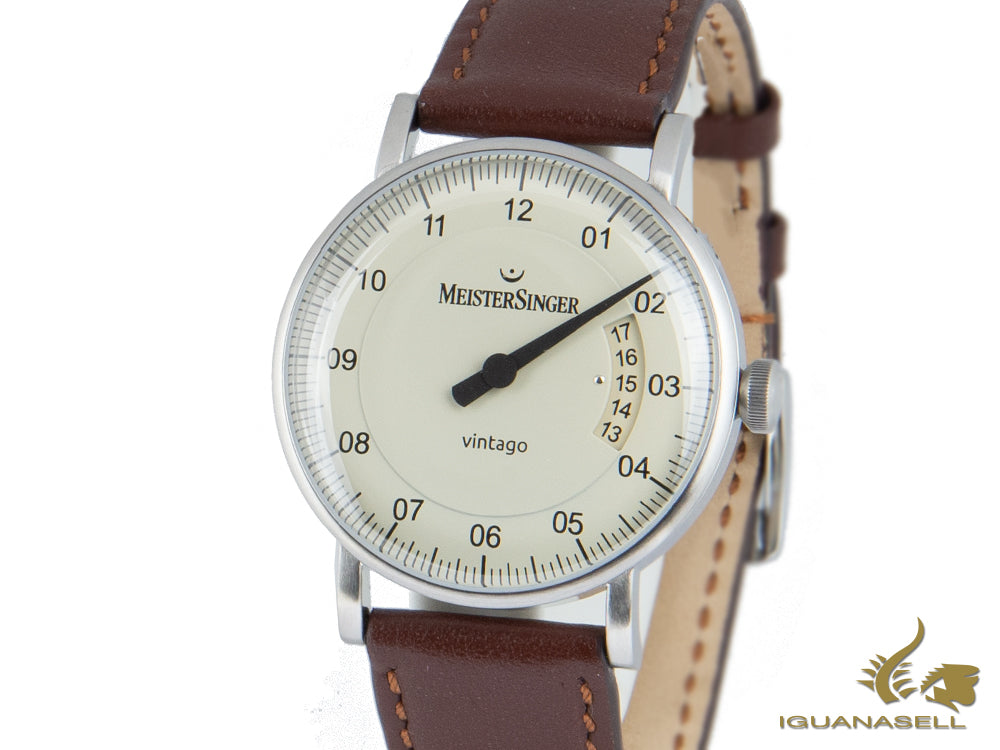 Meistersinger Vintago Automatic Watch, SW 200-1, 38mm, Beige, Leather, VT903